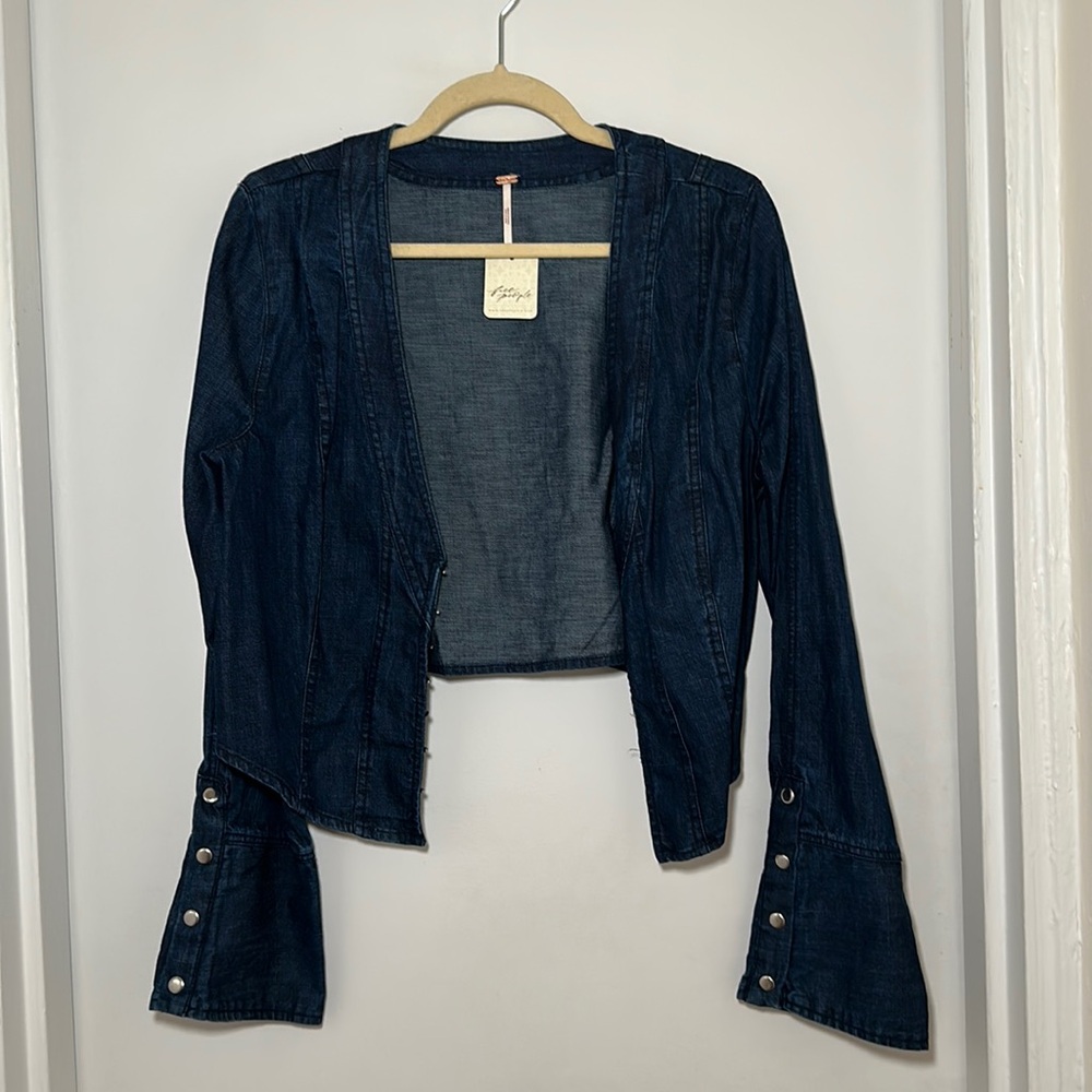 NWT Free People Denim long sleeve shirt size large flare sleeves